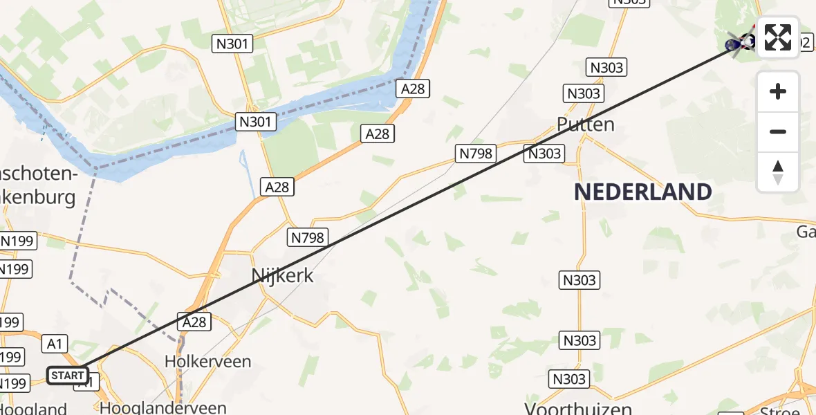 Vluchtroute Politiehelikopter Amersfoort - Ermelo, 21 oktober 2026, 18:07