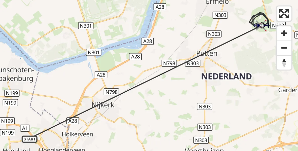 Vluchtroute Politiehelikopter Amersfoort - Ermelo, 21 oktober 2026, 18:10