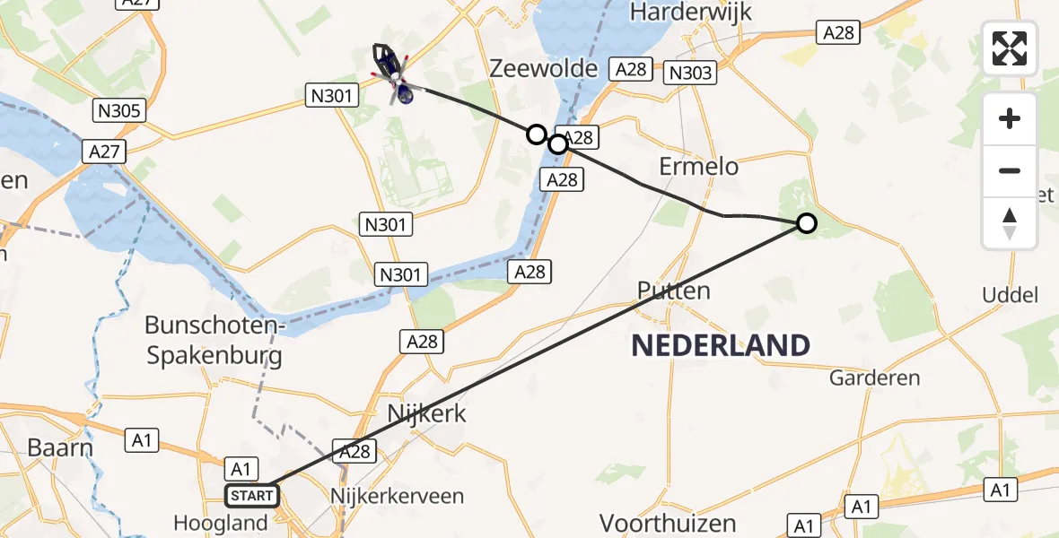 Vluchtroute Politiehelikopter Amersfoort - Zeewolde, 21 oktober 2026, 18:22