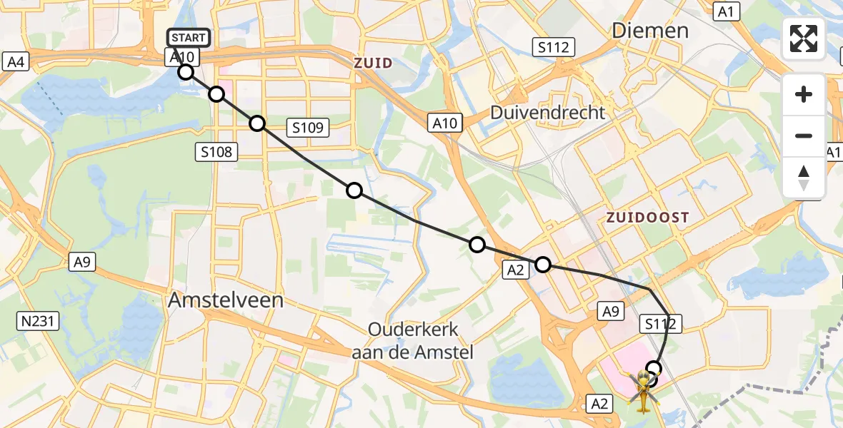 Vluchtroute Traumahelikopter Amsterdam - Amsterdam UMC Helipad, 21 oktober 2026, 18:27