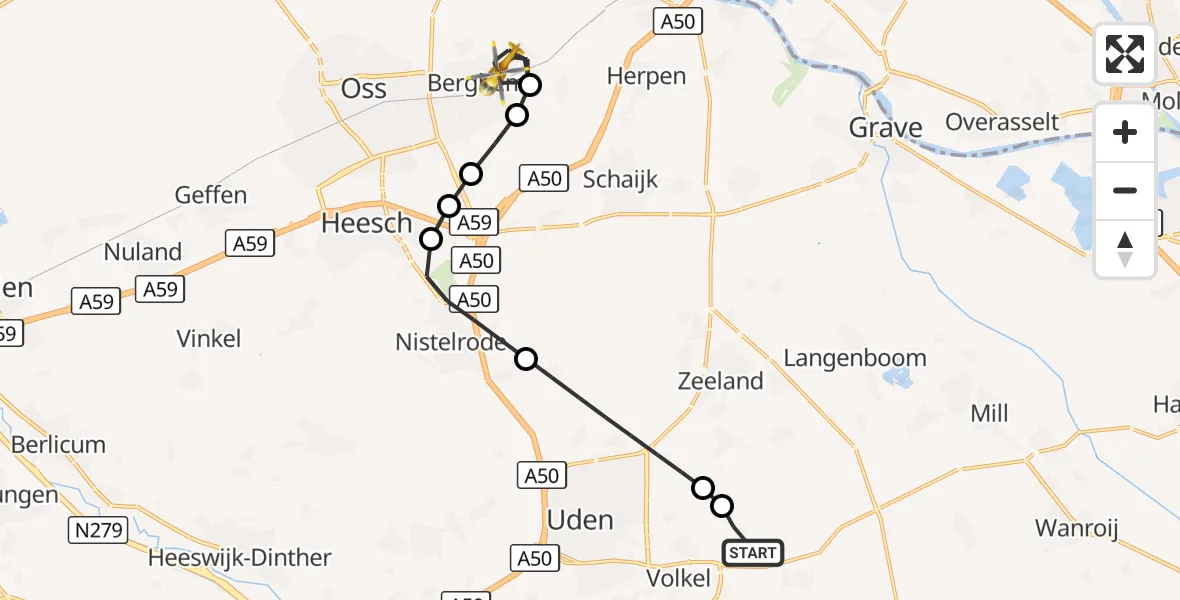 Vluchtroute Traumahelikopter Vliegbasis Volkel - Berghem, 22 oktober 2026, 02:18