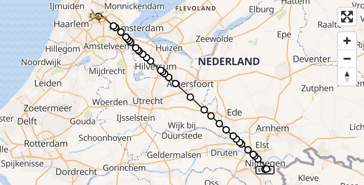 Vluchtroute Traumahelikopter Radboud Universitair Medisch Centrum - Amsterdam Heliport, 22 oktober 2026, 03:41
