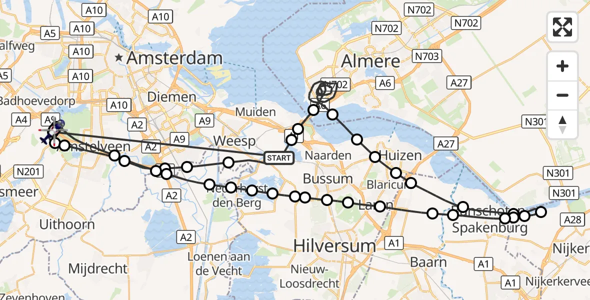 Vluchtroute Politiehelikopter Weesp - Amsterdam Vliegveld Schiphol, 22 oktober 2026, 07:43