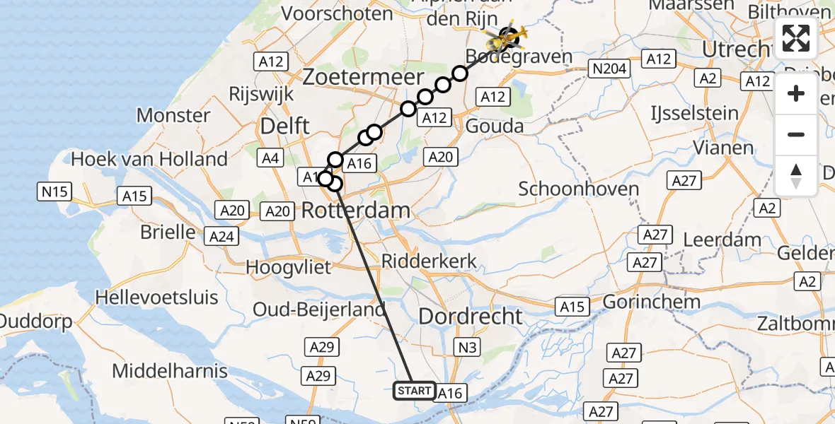 Vluchtroute Traumahelikopter Strijen - Bodegraven, 22 oktober 2026, 08:22