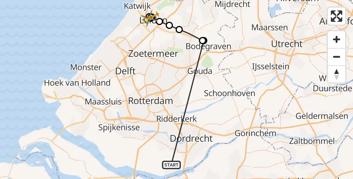 Vluchtroute Traumahelikopter Strijen - Leids Universitair Medisch Centrum (LUMC), 22 oktober 2026, 08:58