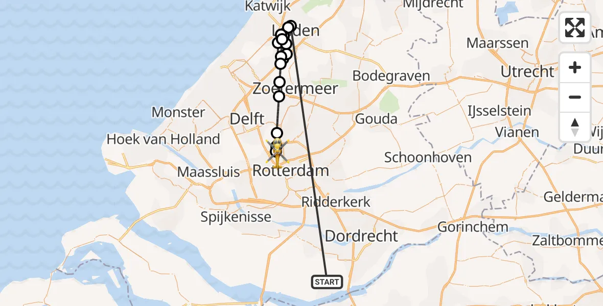 Vluchtroute Traumahelikopter Strijen - Rotterdam The Hague Airport, 22 oktober 2026, 09:22