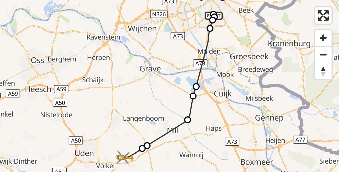 Vluchtroute Traumahelikopter Radboud Universitair Medisch Centrum - Vliegbasis Volkel, 22 oktober 2026, 10:19
