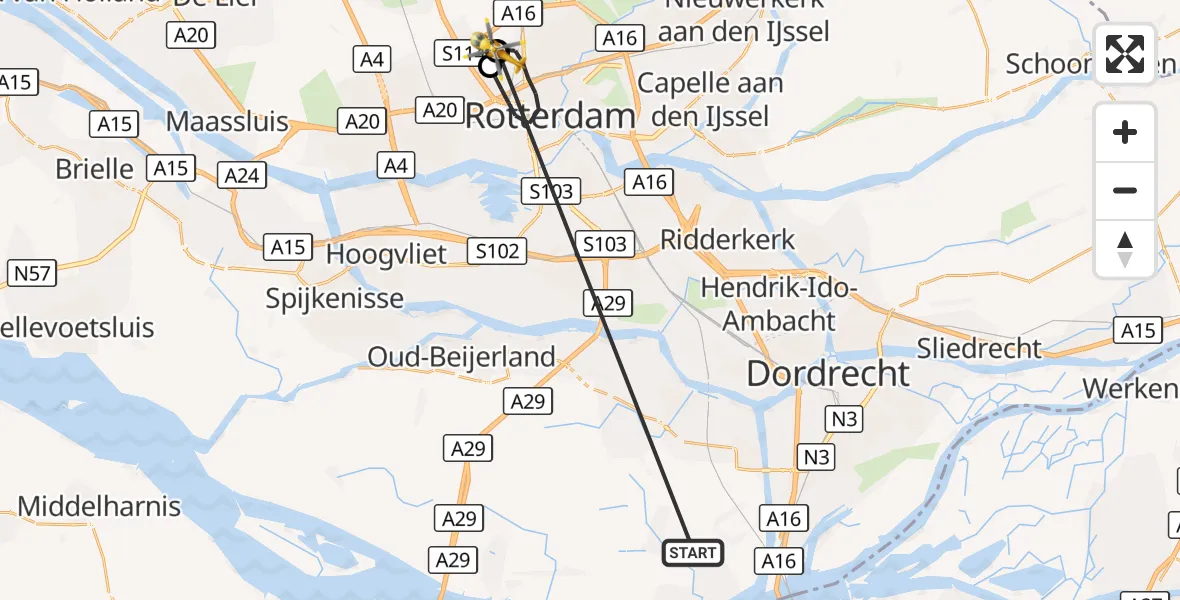 Vluchtroute Traumahelikopter Strijen - Rotterdam The Hague Airport, 22 oktober 2026, 10:24