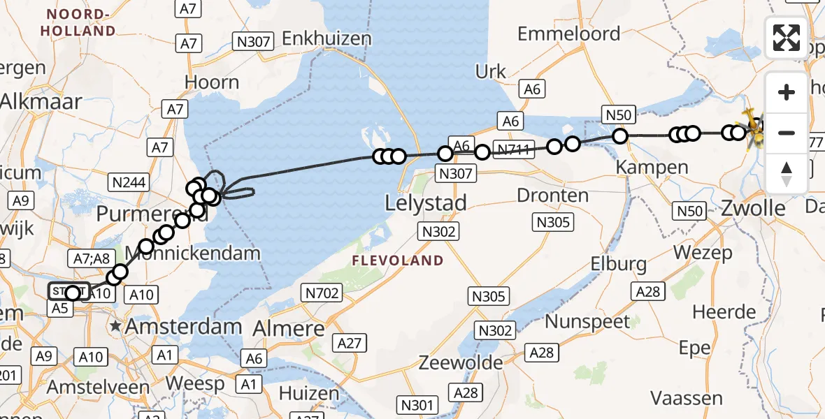 Vluchtroute Traumahelikopter Amsterdam Heliport - Hasselt, 22 oktober 2026, 11:22