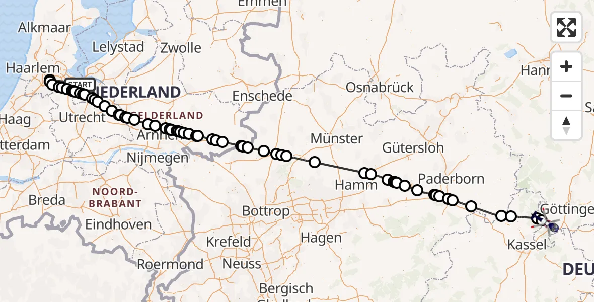 Vluchtroute Politiehelikopter Weesp - Hann.Münden, 22 oktober 2026, 11:33