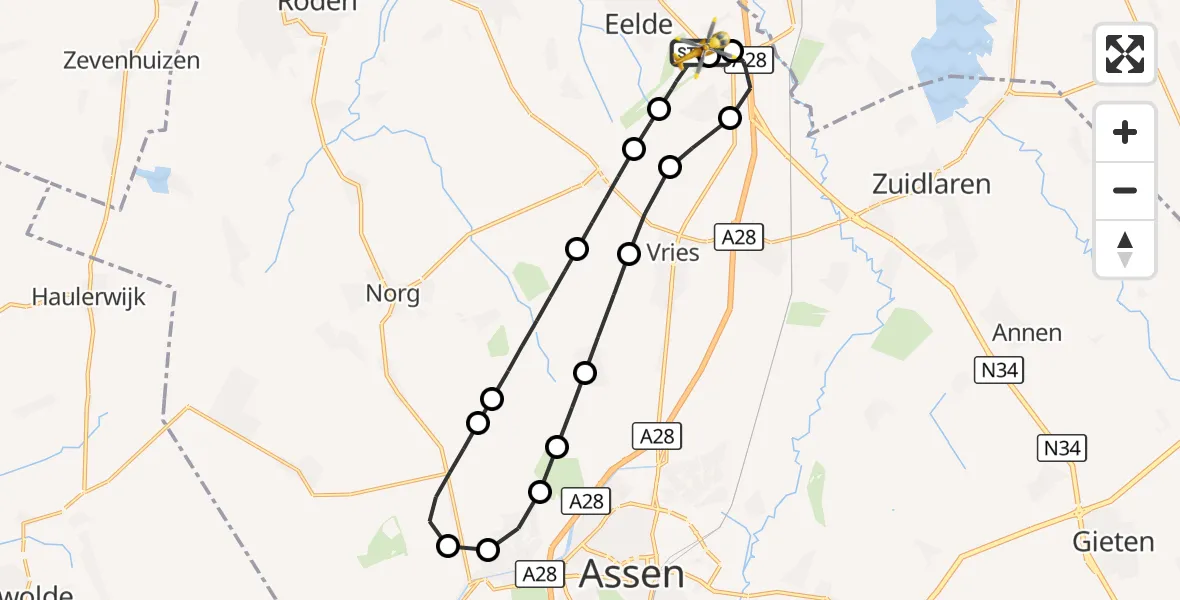 Vluchtroute Traumahelikopter Groningen Airport Eelde - Groningen Airport Eelde, 22 oktober 2026, 11:35