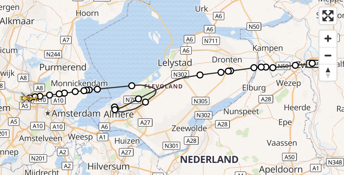 Vluchtroute Traumahelikopter Isala Hospital Zwolle Heliport - Amsterdam Heliport, 22 oktober 2026, 12:42