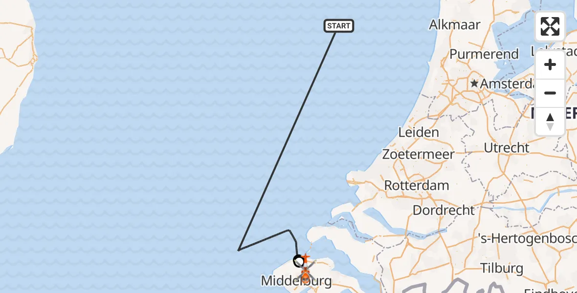 Vluchtroute Kustwachthelikopter Noordzee - Veerse Meer, 22 oktober 2026, 13:07