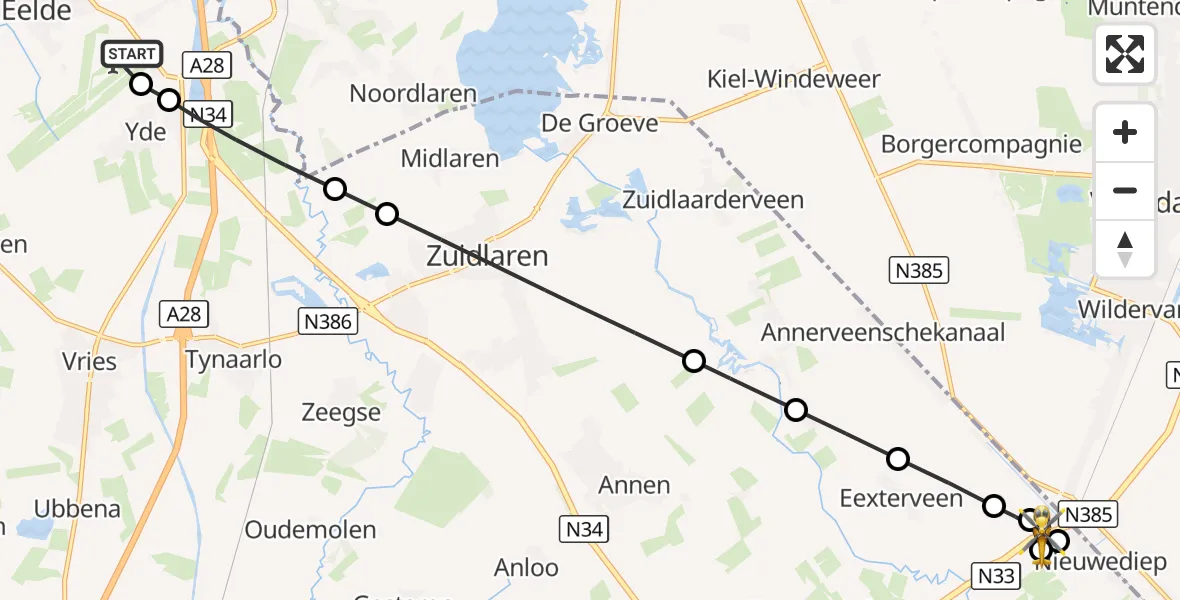 Vluchtroute Traumahelikopter Groningen Airport Eelde - Nieuwediep, 22 oktober 2026, 13:08