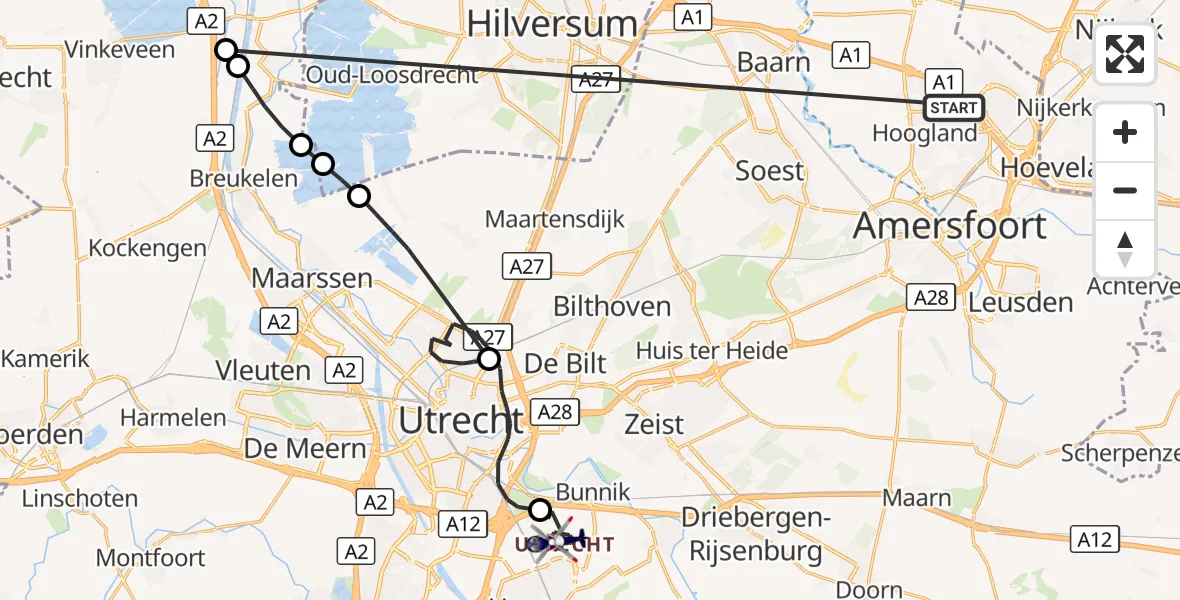 Vluchtroute Politiehelikopter Amersfoort - Bunnik, 22 oktober 2026, 13:37