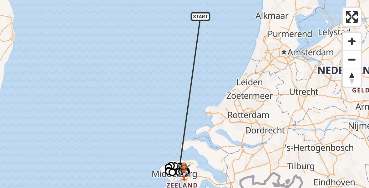 Vluchtroute Kustwachthelikopter Noordzee - Vliegveld Midden-Zeeland, 22 oktober 2026, 13:41