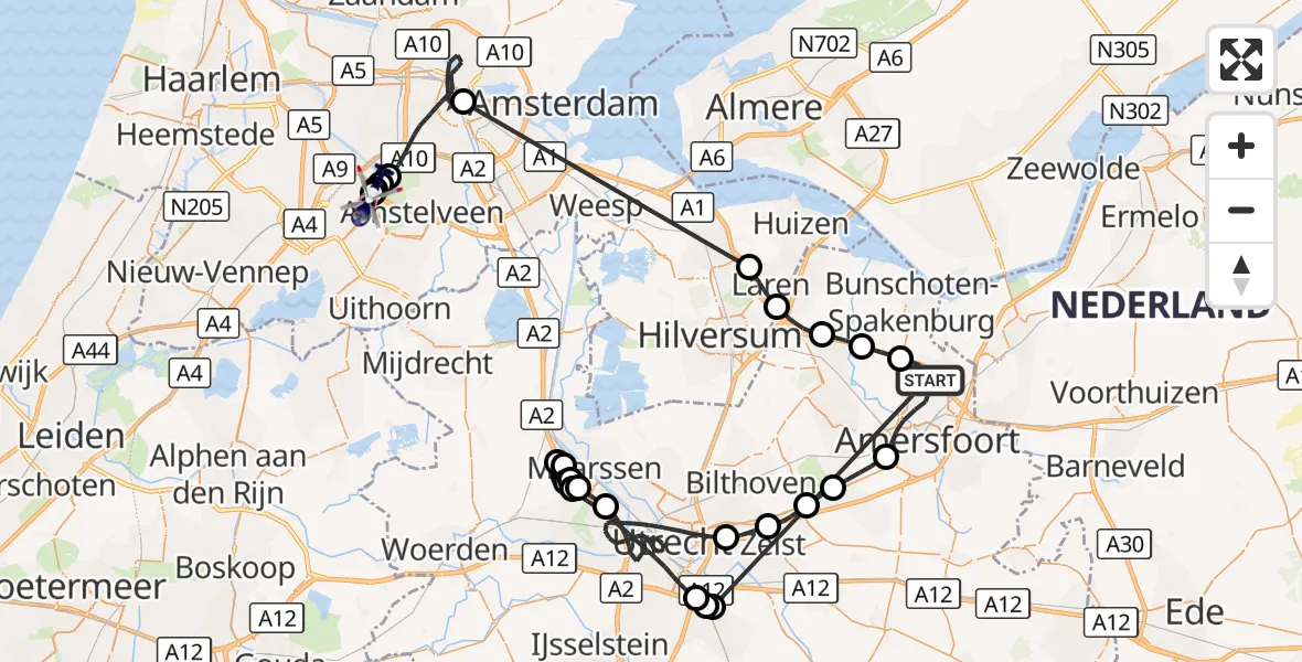 Vluchtroute Politiehelikopter Amersfoort - Amsterdam Vliegveld Schiphol, 22 oktober 2026, 13:52