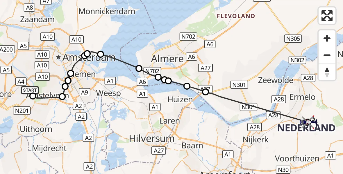 Vluchtroute Politiehelikopter Amsterdam Vliegveld Schiphol - Putten, 22 oktober 2026, 14:00