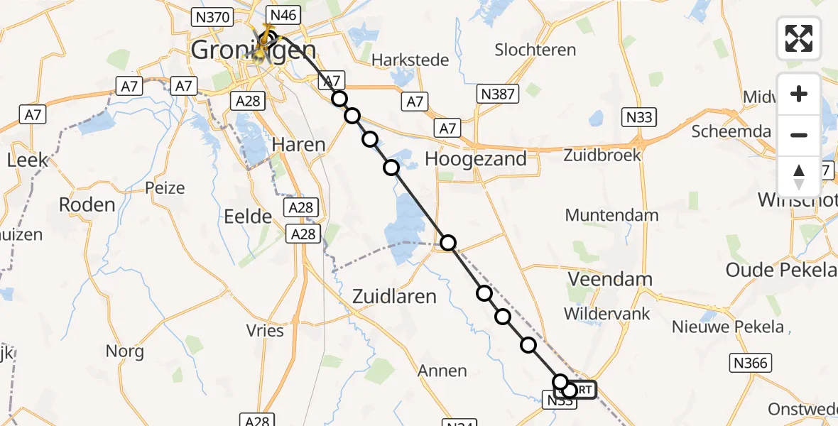 Vluchtroute Traumahelikopter Nieuwediep - Universitair Medisch Centrum Groningen, 22 oktober 2026, 14:00