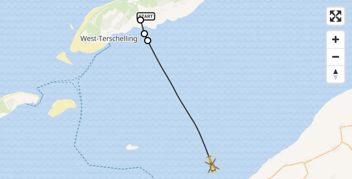 Vluchtroute Ambulancehelikopter Terschelling Heliport - Waddenzee, 22 oktober 2026, 14:13