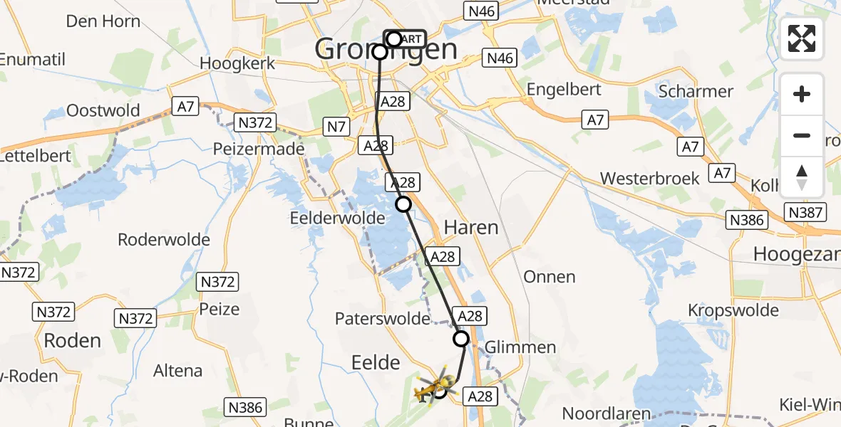 Vluchtroute Traumahelikopter Universitair Medisch Centrum Groningen - Groningen Airport Eelde, 22 oktober 2026, 14:40