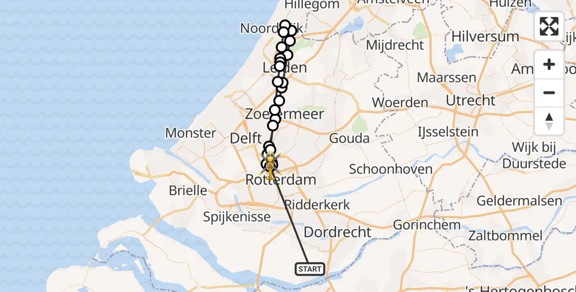 Vluchtroute Traumahelikopter Strijen - Rotterdam The Hague Airport, 22 oktober 2026, 14:52
