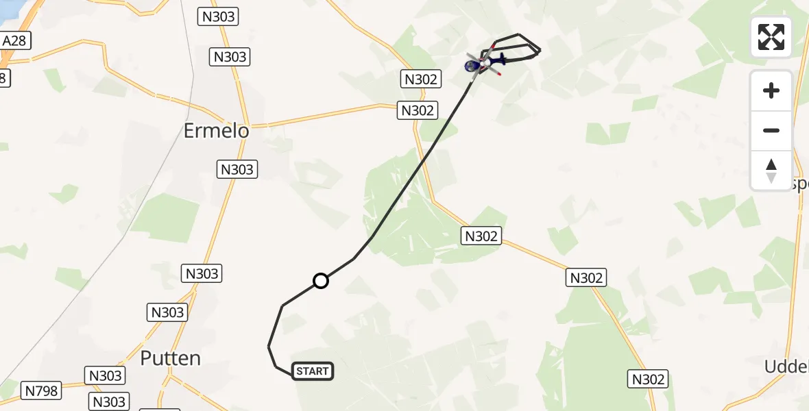 Vluchtroute Politiehelikopter Putten - Ermelo, 22 oktober 2026, 15:01