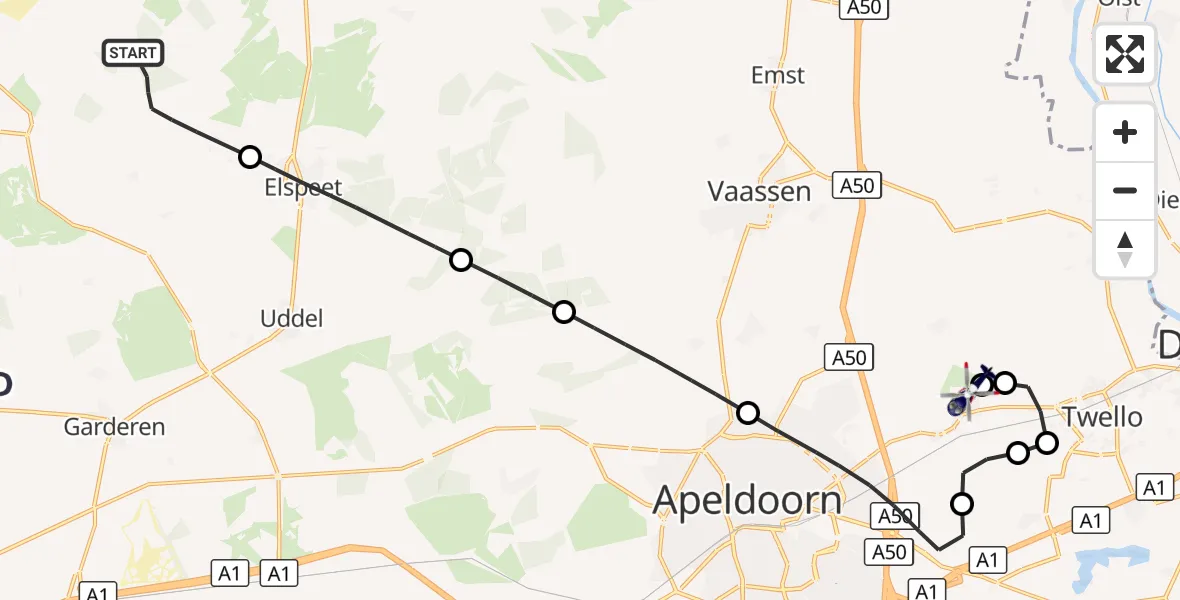 Vluchtroute Politiehelikopter Ermelo - Vliegveld Teuge, 22 oktober 2026, 15:39