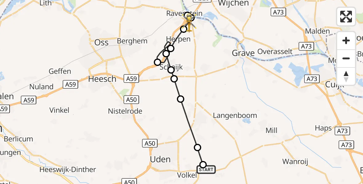 Vluchtroute Traumahelikopter Vliegbasis Volkel - Ravenstein, 22 oktober 2026, 15:43