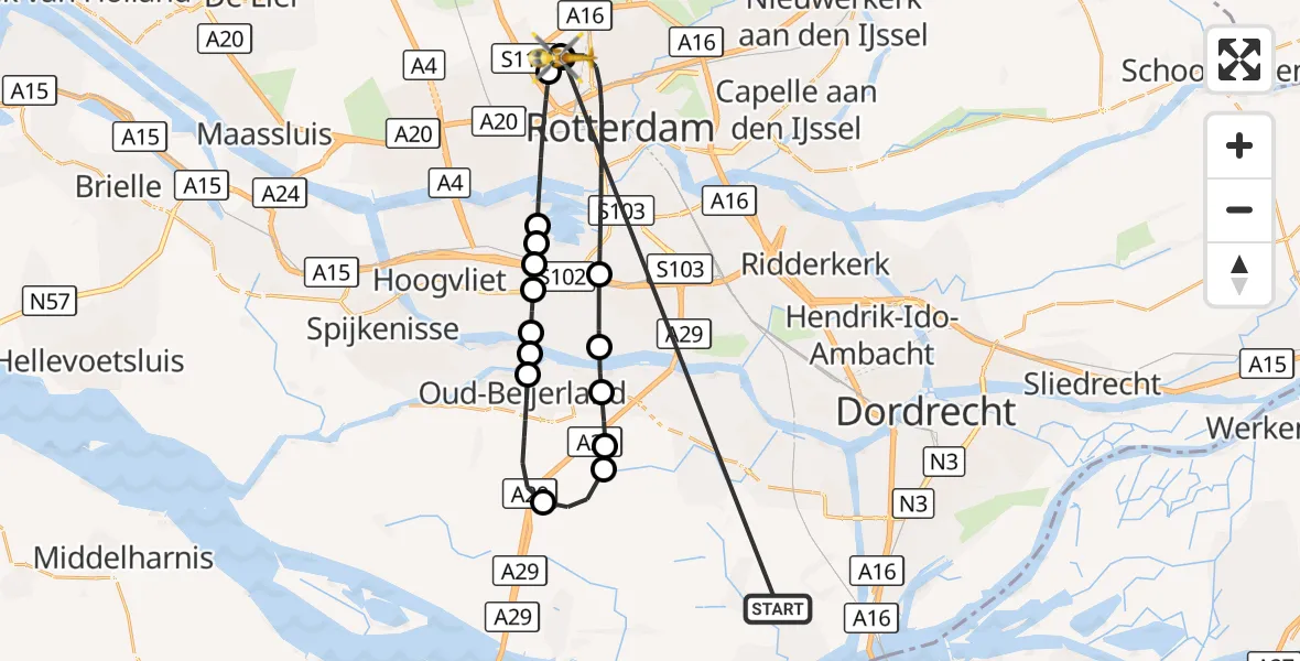 Vluchtroute Traumahelikopter Strijen - Rotterdam The Hague Airport, 22 oktober 2026, 15:53