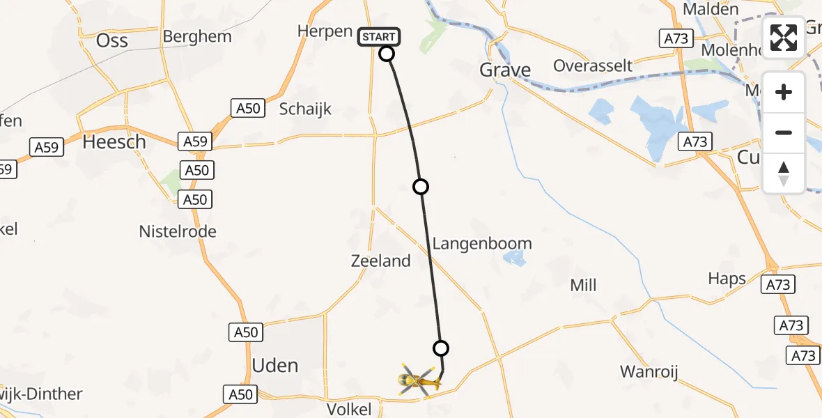 Vluchtroute Traumahelikopter Overlangel - Vliegbasis Volkel, 22 oktober 2026, 15:54