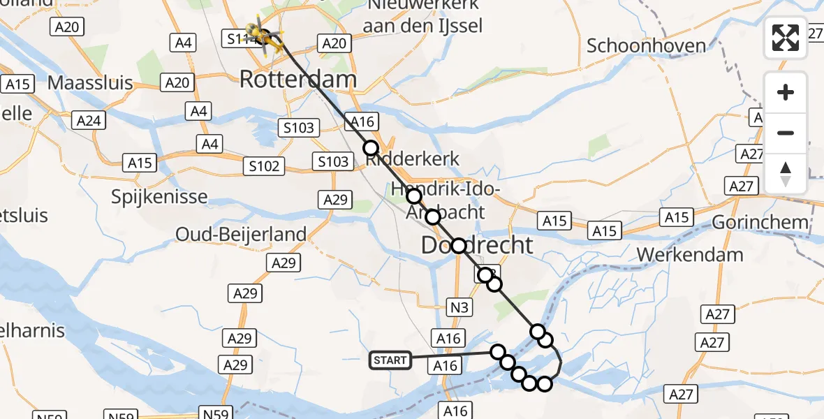 Vluchtroute Traumahelikopter Strijen - Rotterdam The Hague Airport, 22 oktober 2026, 16:18