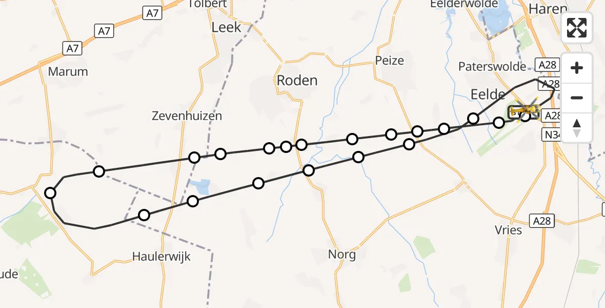 Vluchtroute Traumahelikopter Groningen Airport Eelde - Groningen Airport Eelde, 22 oktober 2026, 16:36