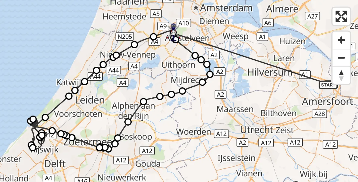 Vluchtroute Politiehelikopter Amersfoort - Amsterdam Vliegveld Schiphol, 22 oktober 2026, 16:58