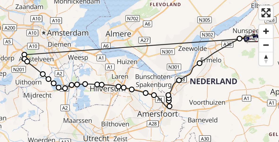 Vluchtroute Politiehelikopter Nunspeet - Nunspeet, 22 oktober 2026, 17:22