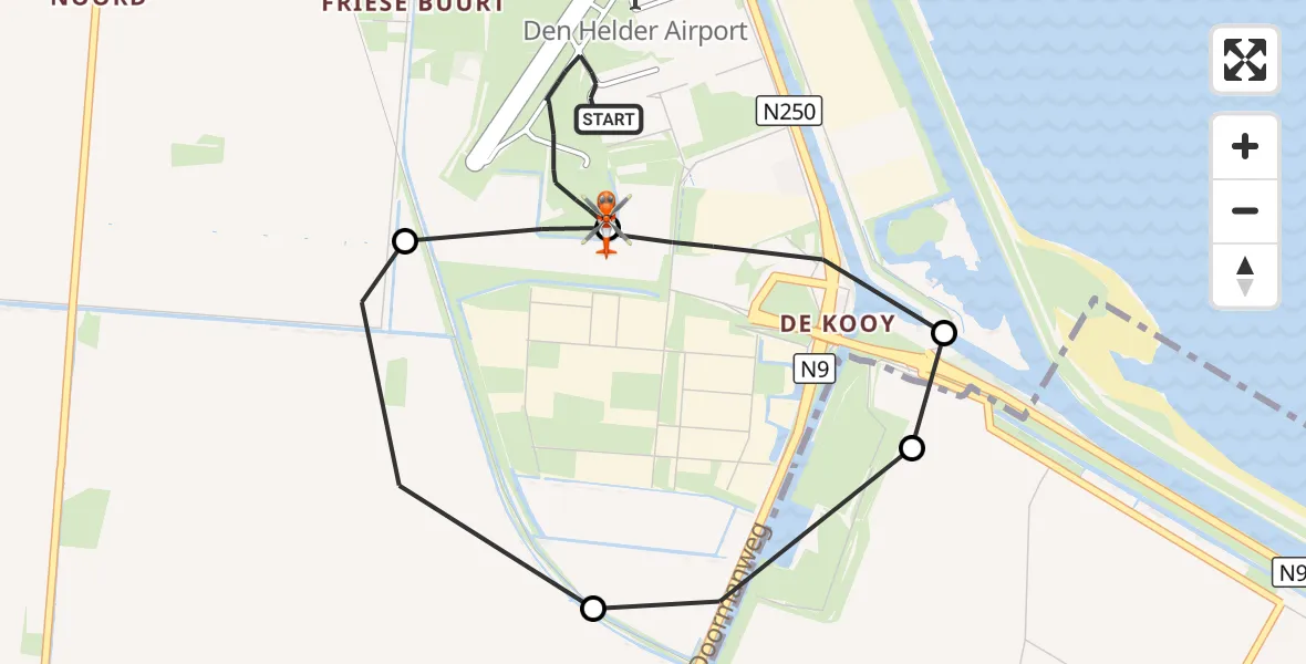 Vluchtroute Kustwachthelikopter Militair vliegveld De Kooy / Den Helder Airport - Militair vliegveld De Kooy / Den Helder Airport, 22 oktober 2026, 17:23