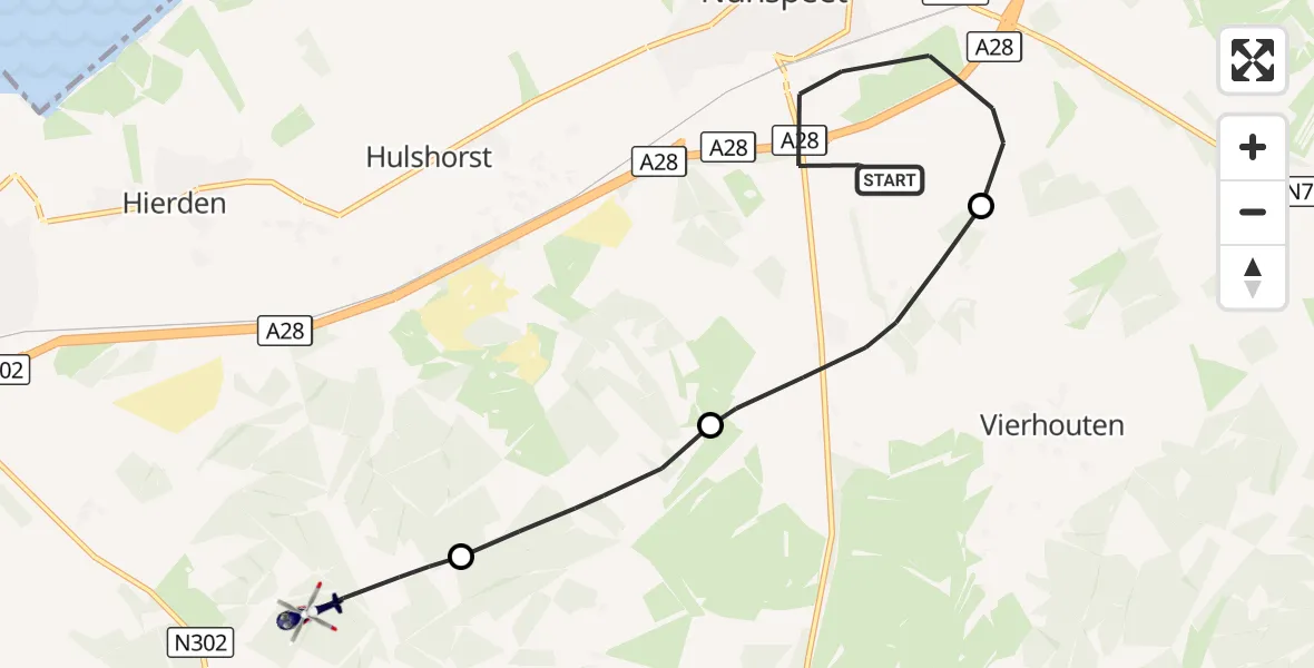 Vluchtroute Politiehelikopter Nunspeet - Ermelo, 22 oktober 2026, 18:13