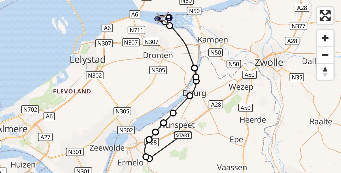 Vluchtroute Politiehelikopter Nunspeet - IJsseloog, 22 oktober 2026, 18:22