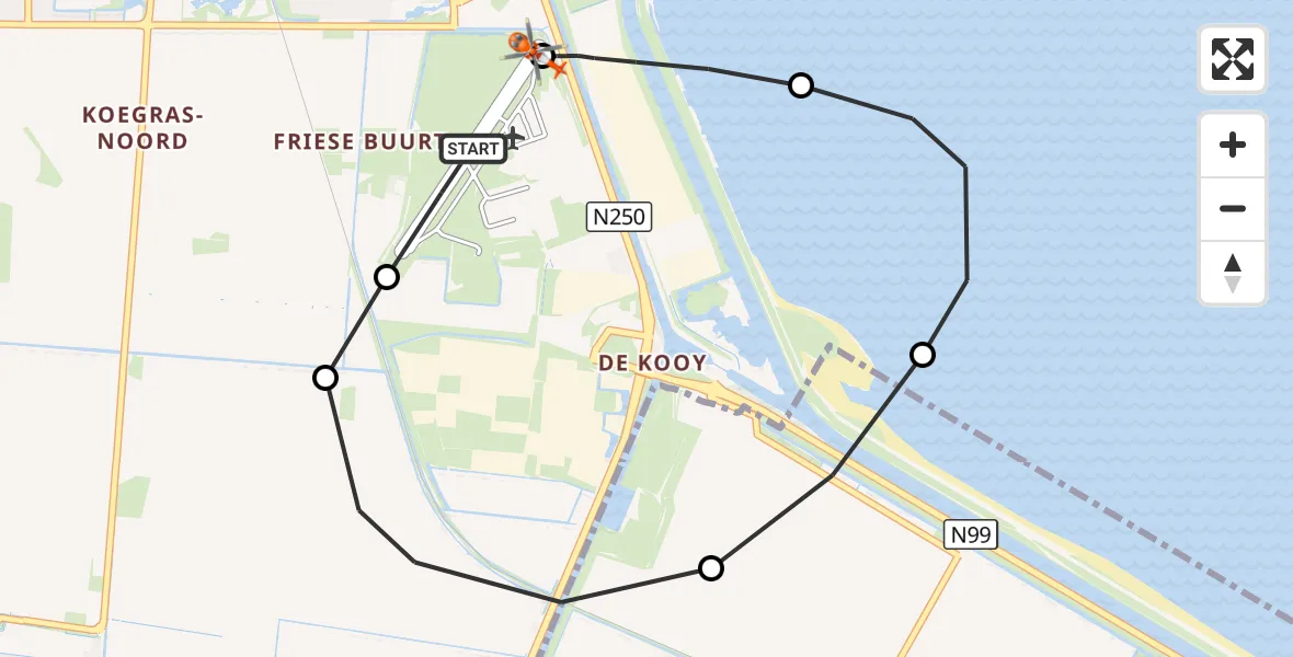 Vluchtroute Kustwachthelikopter Militair vliegveld De Kooy / Den Helder Airport - Militair vliegveld De Kooy / Den Helder Airport, 22 oktober 2026, 18:34