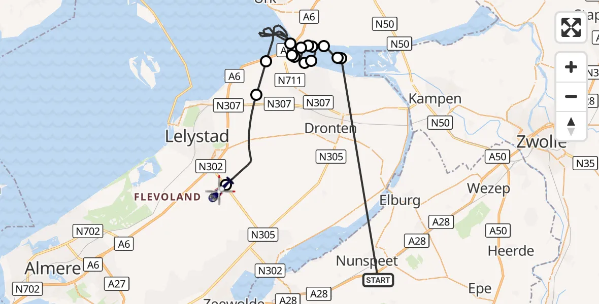 Vluchtroute Politiehelikopter Nunspeet - Lelystad Airport, 22 oktober 2026, 18:37