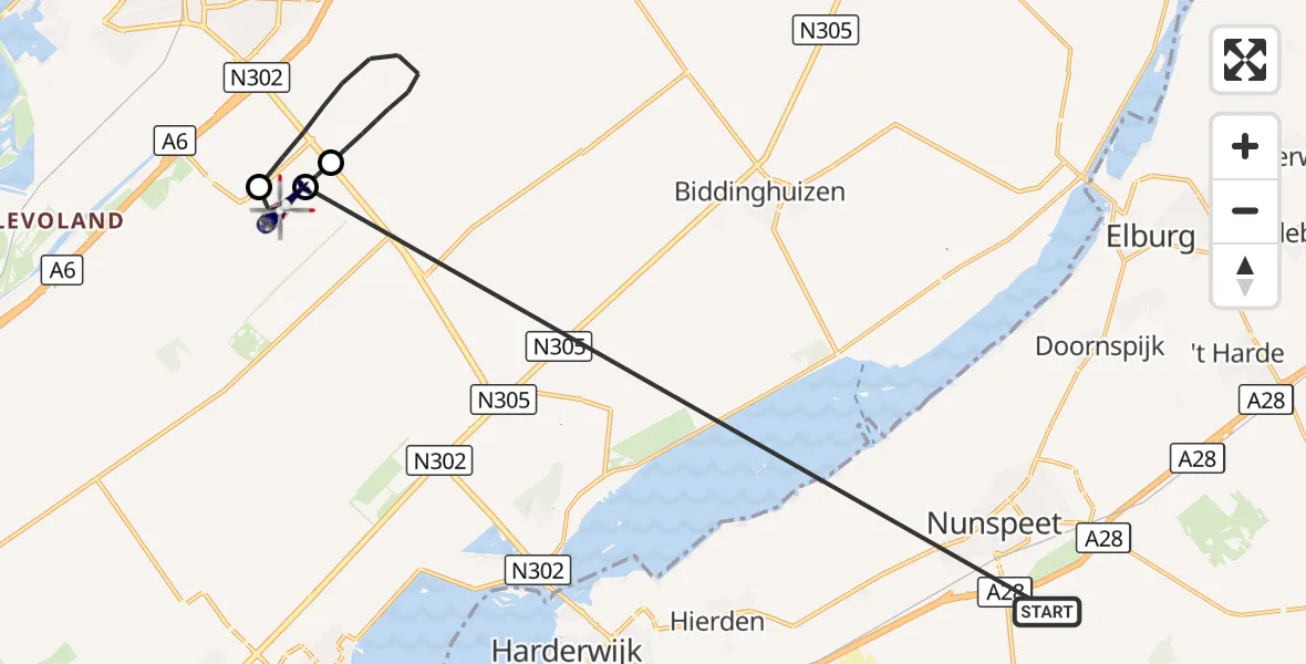 Vluchtroute Politiehelikopter Nunspeet - Lelystad Airport, 22 oktober 2026, 19:13