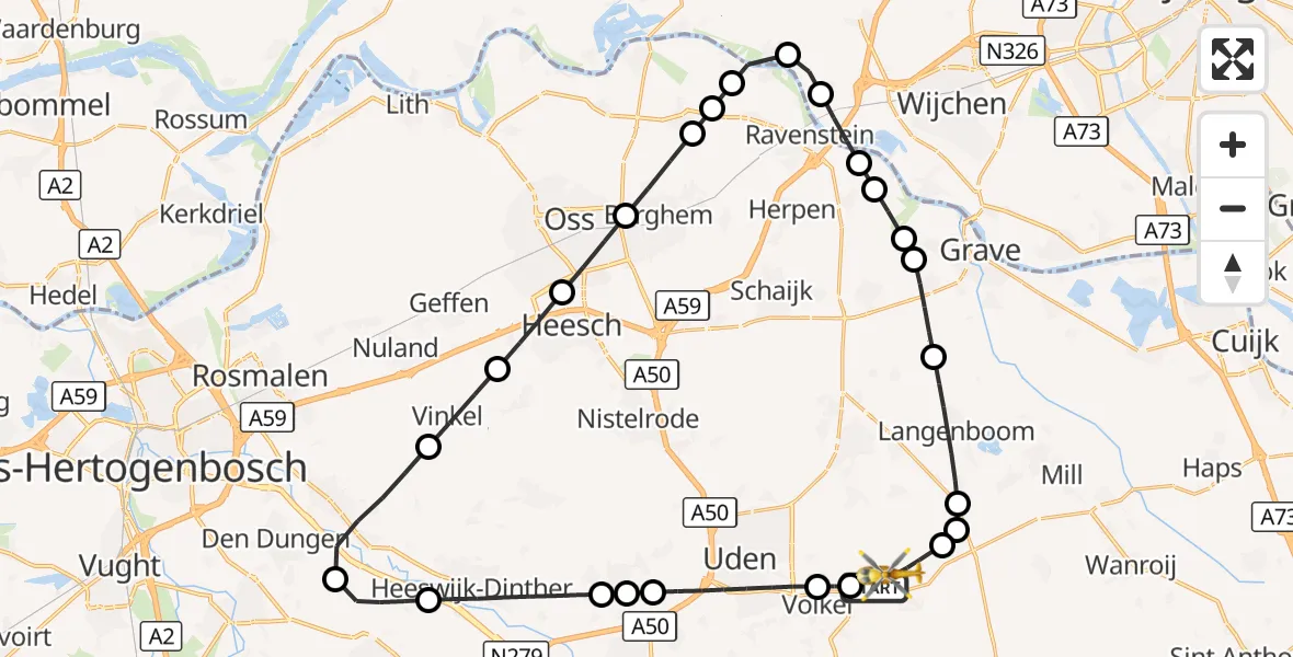 Vluchtroute Traumahelikopter Vliegbasis Volkel - Vliegbasis Volkel, 22 oktober 2026, 21:00