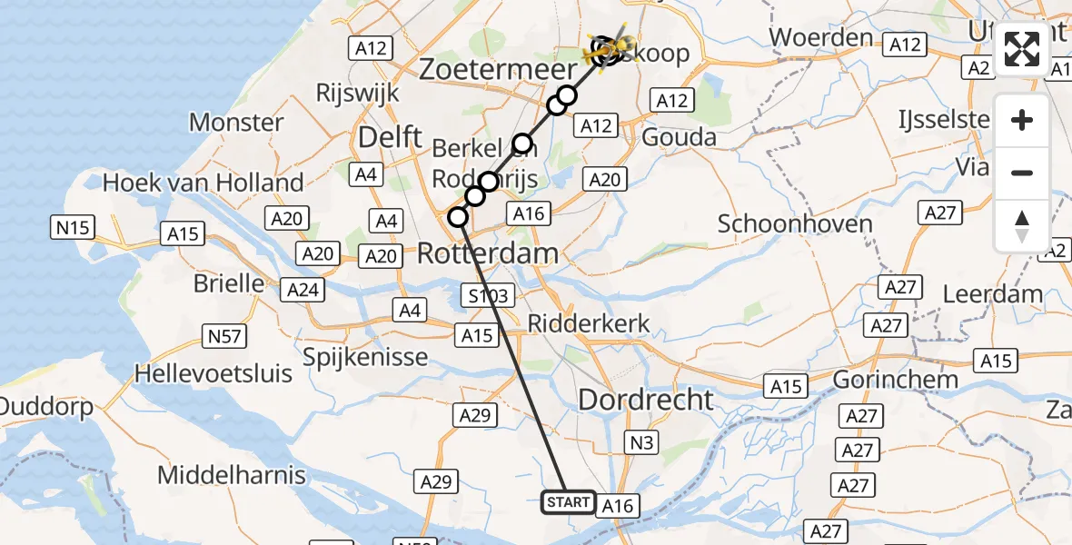 Vluchtroute Traumahelikopter Strijen - Waddinxveen, 22 oktober 2026, 22:05