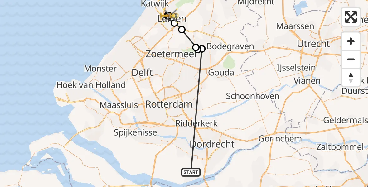 Vluchtroute Traumahelikopter Strijen - Leids Universitair Medisch Centrum (LUMC), 22 oktober 2026, 22:49