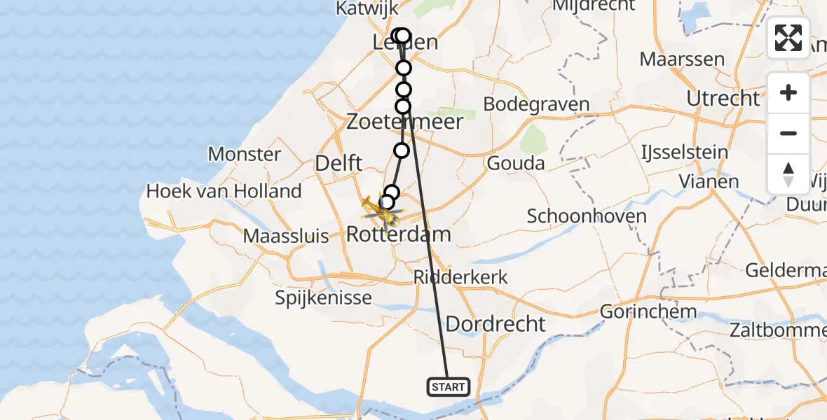 Vluchtroute Traumahelikopter Strijen - Rotterdam The Hague Airport, 22 oktober 2026, 23:26