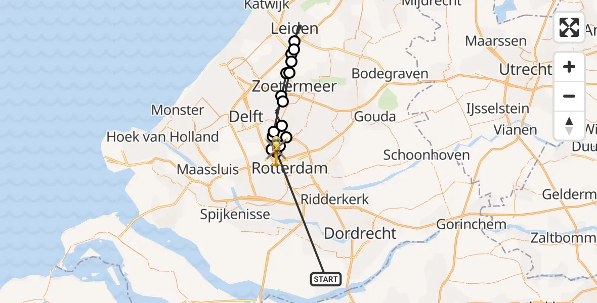 Vluchtroute Traumahelikopter Strijen - Rotterdam The Hague Airport, 23 oktober 2026, 06:34