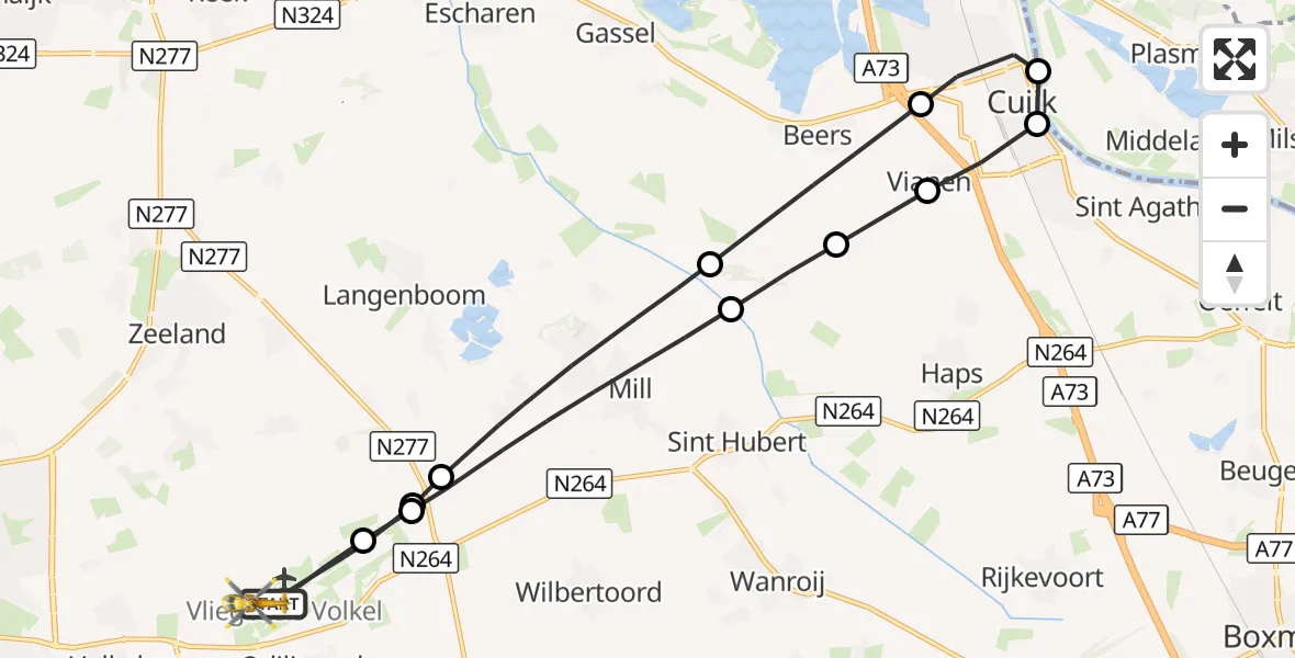 Vluchtroute Traumahelikopter Vliegbasis Volkel - Vliegbasis Volkel, 23 oktober 2026, 07:15