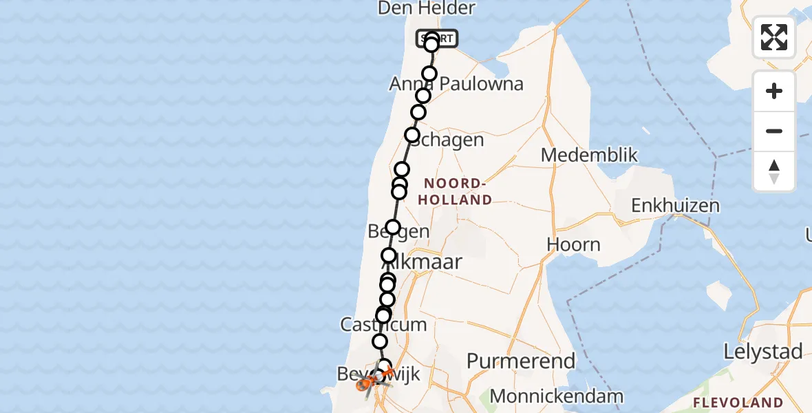 Vluchtroute Kustwachthelikopter Militair vliegveld De Kooy / Den Helder Airport - Red Cross Hospital Heliport, 23 oktober 2026, 07:58