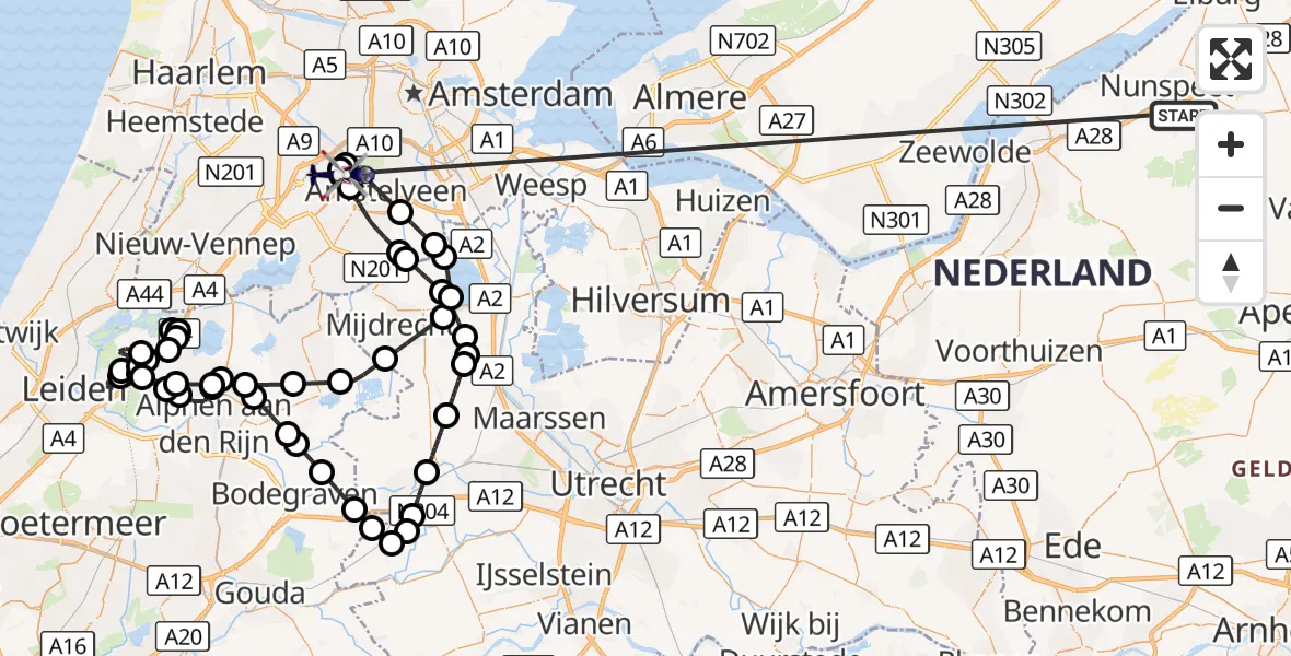 Vluchtroute Politiehelikopter Nunspeet - Amsterdam Vliegveld Schiphol, 23 oktober 2026, 08:01