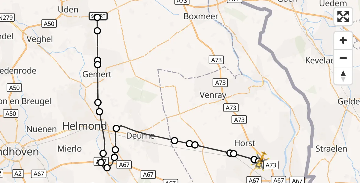 Vluchtroute Traumahelikopter Vliegbasis Volkel - Grubbenvorst, 23 oktober 2026, 08:15
